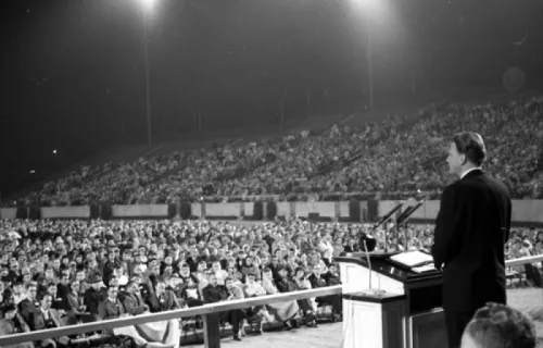 Evangelist Billy Graham speaking at Doak Campbell Stadium in Tallahassee Florida 11928157394