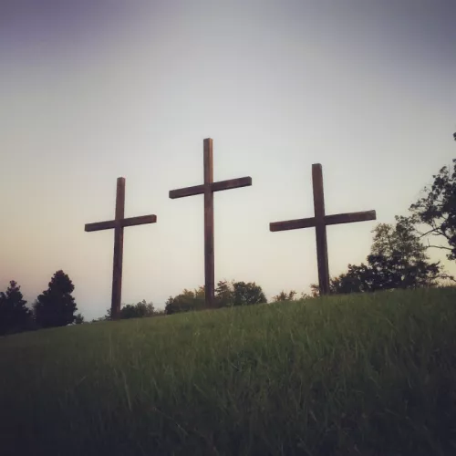 Three crosses on a hill