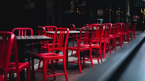 Red chairs and tables