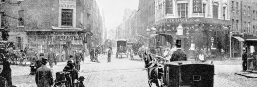 Antique photograph of Seven Dials junction in London (19th century) stock photo