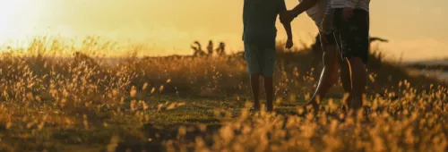 Family looking into distance