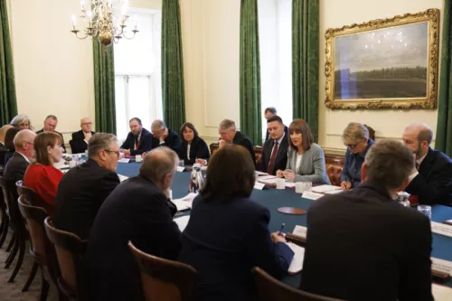 Chancellor of the Exchequer Rachel Reeves speaks as Prime Minister Keir Starmer hosts a Cabinet meeting in 10 Downing Street